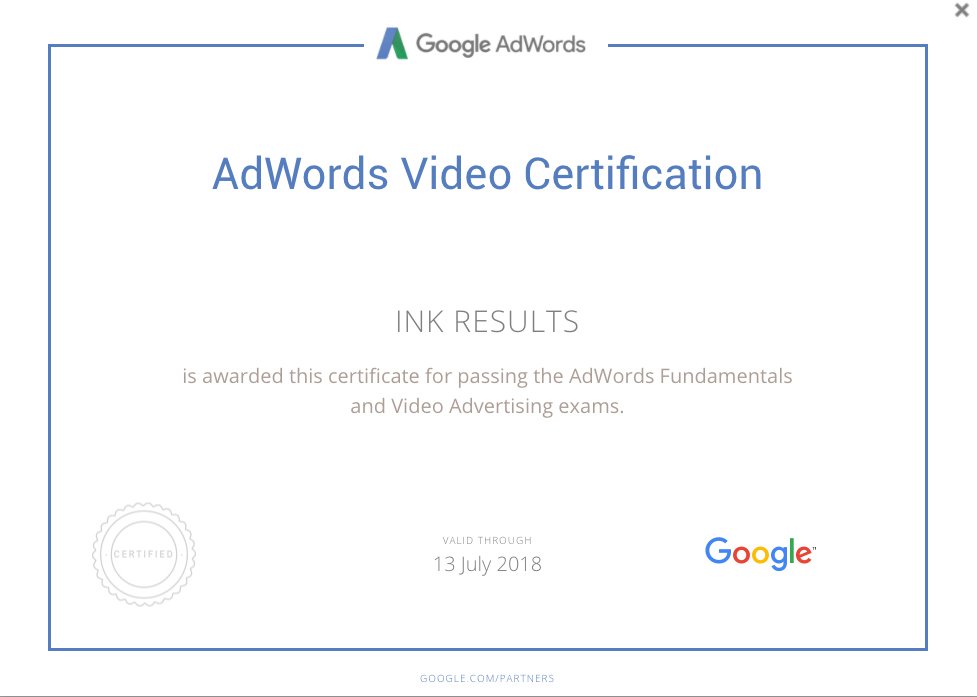 Ink Result Google Adwords Video Certification