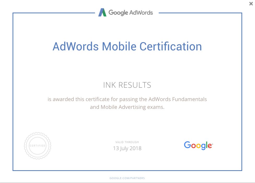 Ink Results Adwords Mobile Marketing Certification