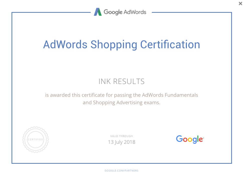 Ink Results Adwords Shopping Certification