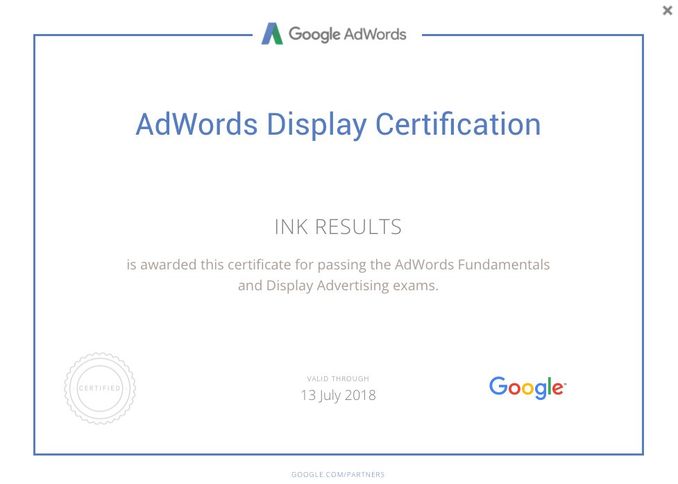 Ink Results Google Adwords Display Marketing Certification